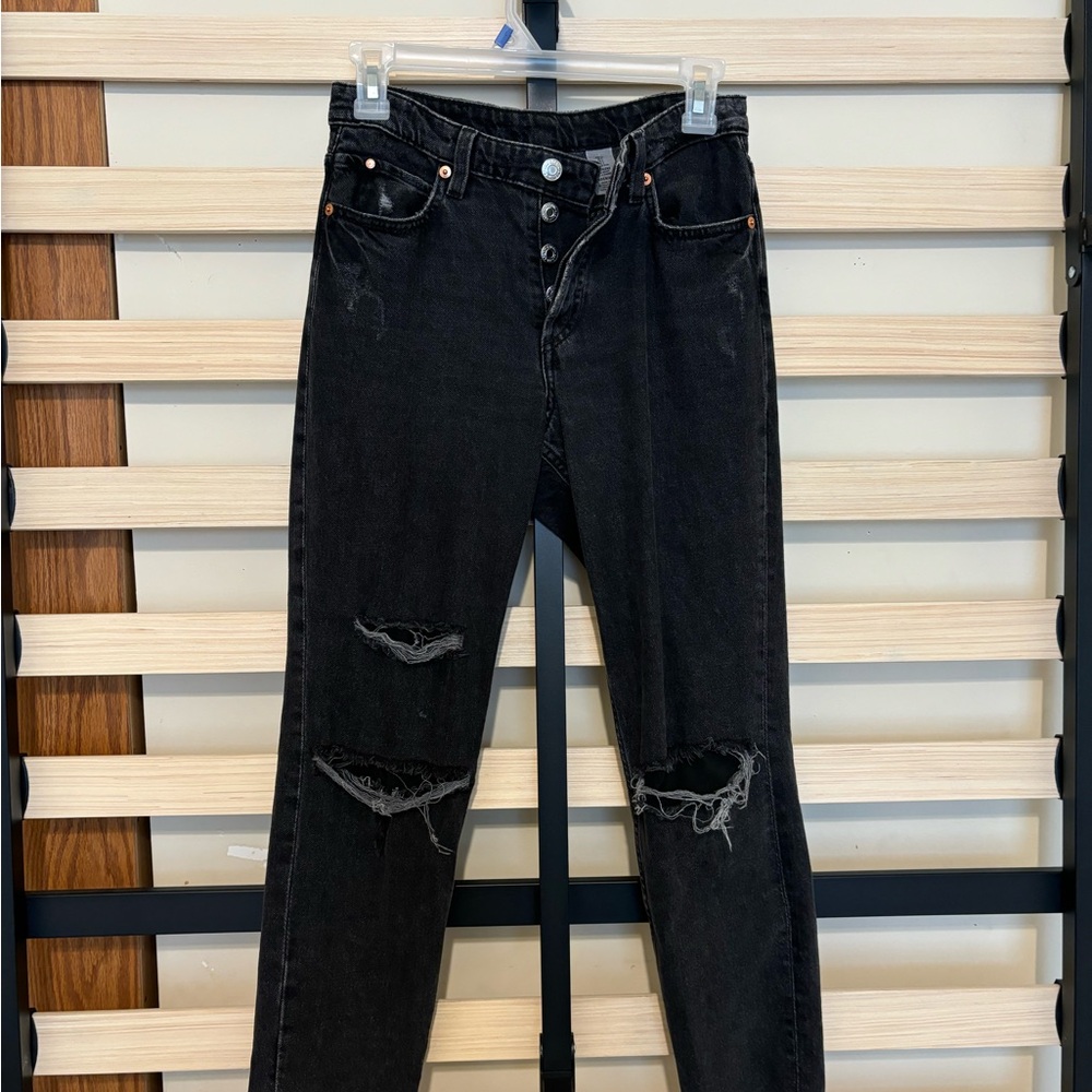 H&M Black Distressed Jeans with Modest Covered Holes